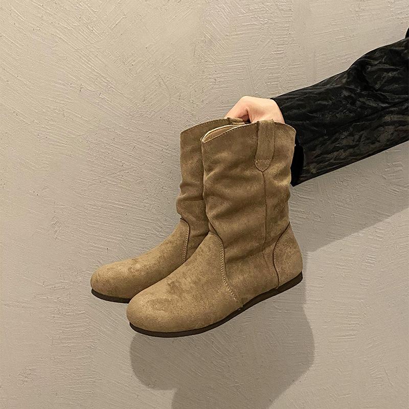 

Женские короткие ботинки Birkenstock на мягкой подошве с увеличением внутренней высоты, ковбойские ботинки, весенние тонкие ботинки на одной педали с круглым носком, ботинки на наборном каблуке, ретро ботинки Мартина 35 хаки