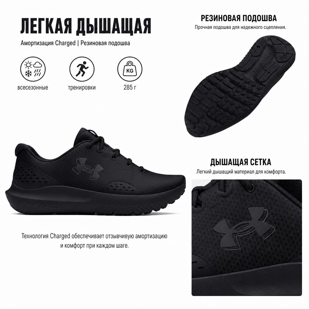 Under Armour Surge 4 Triple Black Men Sneakers 3027000-002