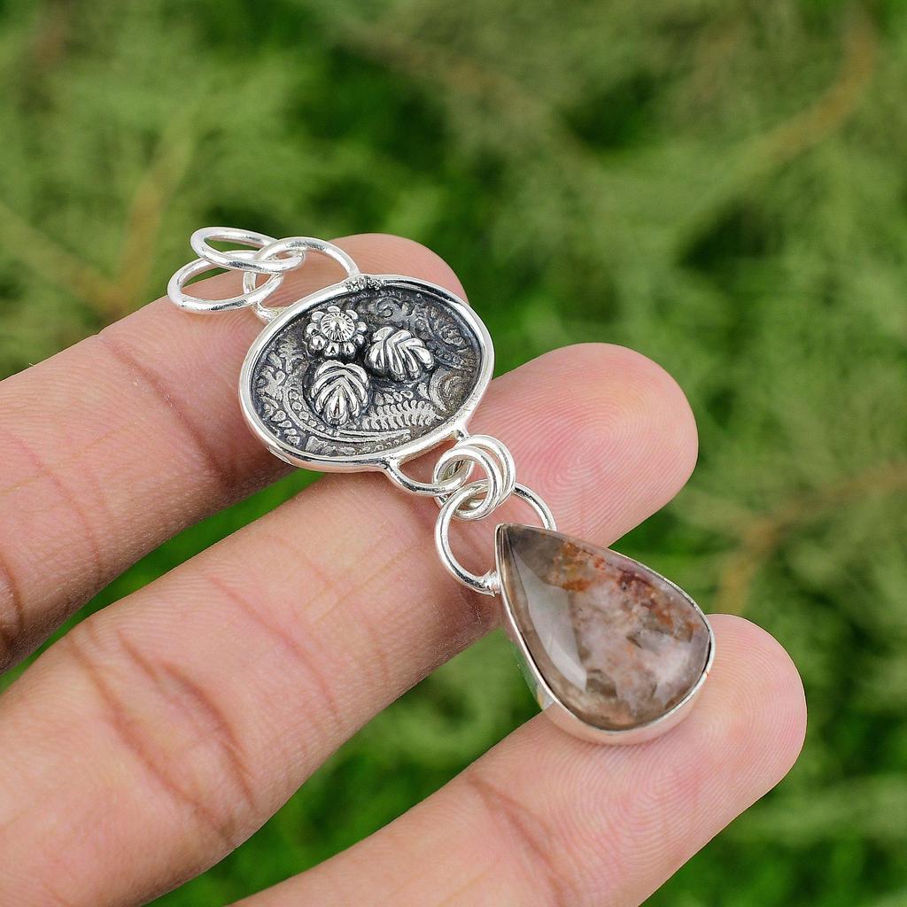 Daughters Day Sale Sterling Silver Pear Garden Quartz Gemstone Pendant Jewelry