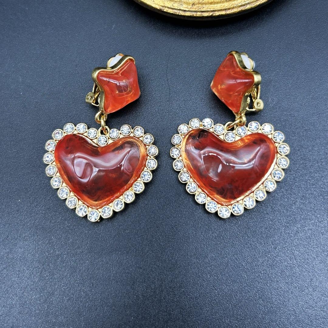 Vintage Western Fashion Colored Jelly Glass Love Earrings Pendant Label