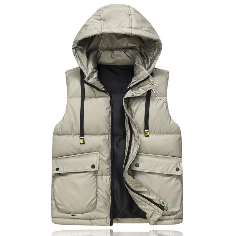 Large Pocket Cotton Vest Men's Autumn and Winter Trend Thickened Thermal Vest Student Hooded Jacket