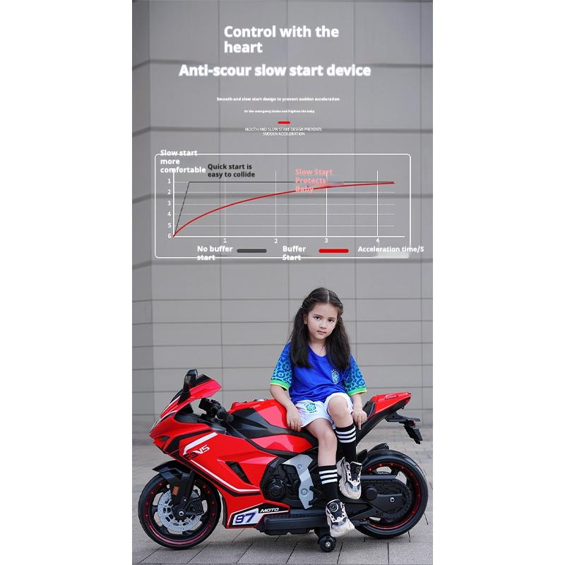 Children's Electric Motorcycle Dual Drive Children's Car with Remote Control Bluetooth Music LED Light Microphone Luminous Wheel
