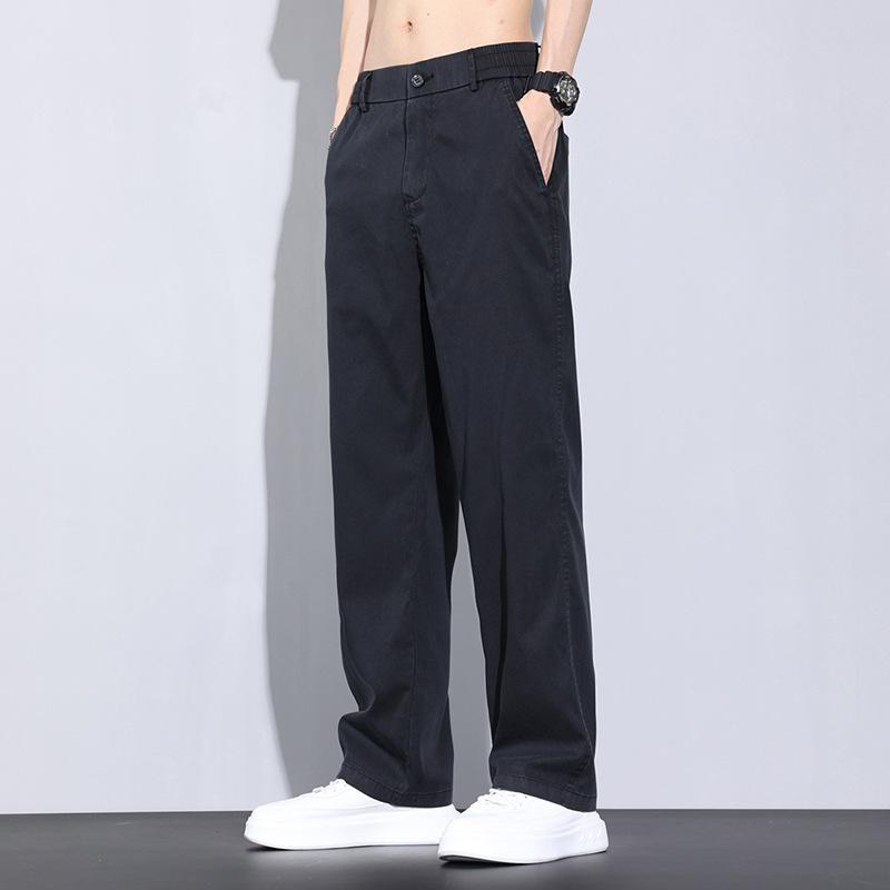 

Мужские повседневные брюки с эластичным поясом для мужчин, летние эластичные прямые свободные удобные повседневные длинные брюки для мужчин S чёрный