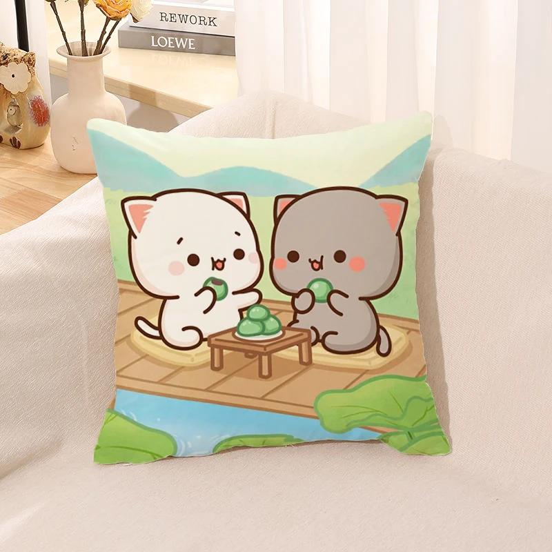 

Наволочка, квадратная подушка для кровати, автомобиля, офиса, персик, моти, кошка, декоративная аниме-комната 16x16Inch