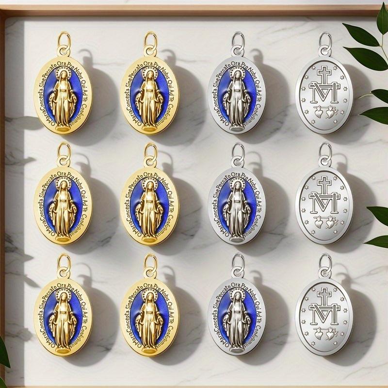 10 Colgantes de la Medalla Milagrosa Llavero Collar o Rosa Colgante Cristiano Católico Colgante de la Virgen con Anilla