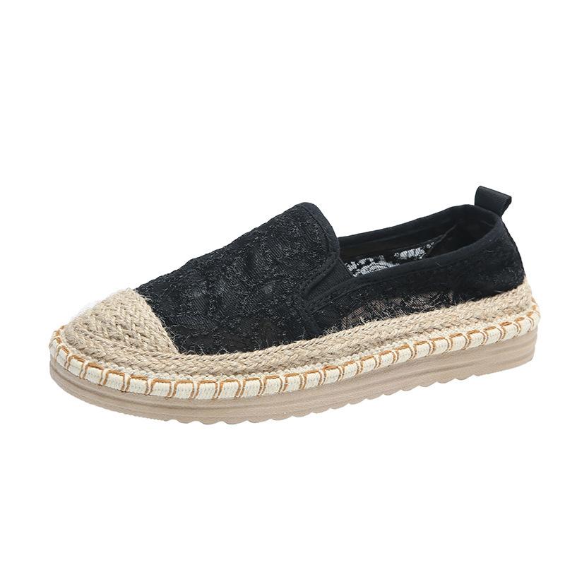 Lace breathable fisherman shoes women's 2025 summer new linen woven hollow loafers casual flat shoes