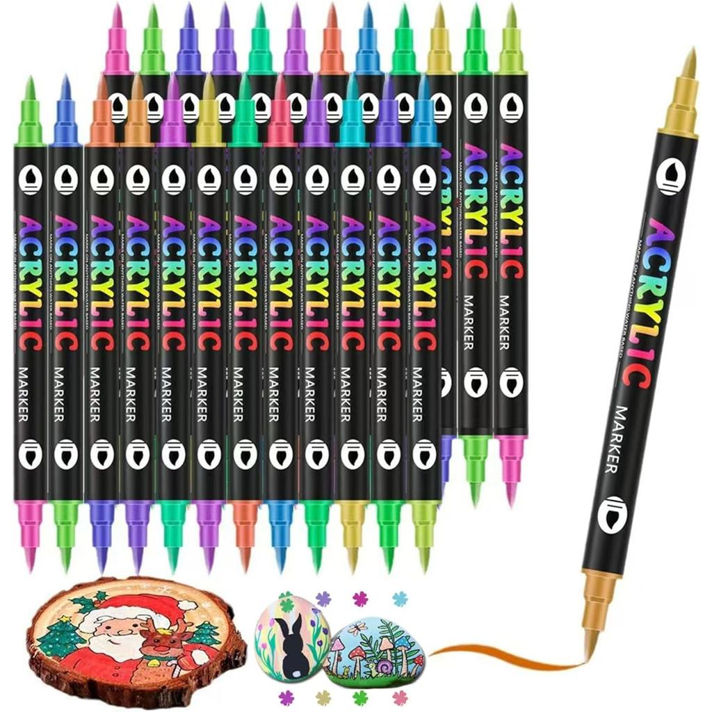 48 Colors Acrylic Paint Markers,Dual Tip Dual Color Drawing Marker Pen for for Adult Art,Rock Painting,Ceramic,Wood,Plastic,Calligraphy