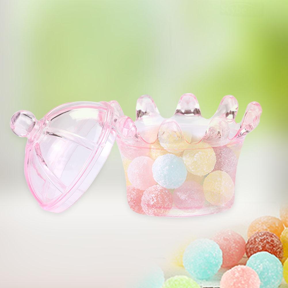 12Pcs Gift Bags Transparent Crown Plastic Box For Party Gift Chocolate Boxs;Pink:
