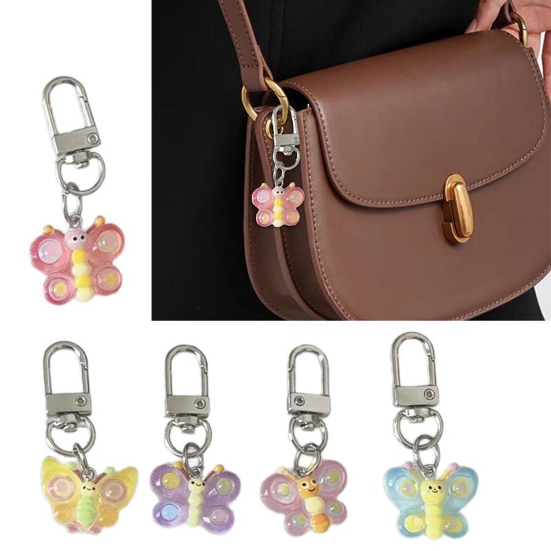 Cute Cartoon Colorful Smile Butterfly Keychain Resin Bag Charm for Women Girls Trendy Accessories for Friend
