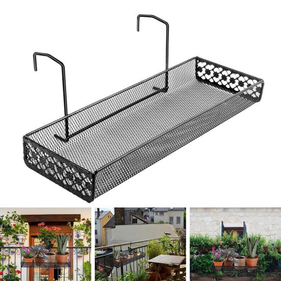 Wiszący uchwyt na doniczkę na balustradę, wisząca półka na rośliny doniczkowe z haczykami, koszyk uchwyt na doniczkę na balkon, taras, werandę, ogrodzenie