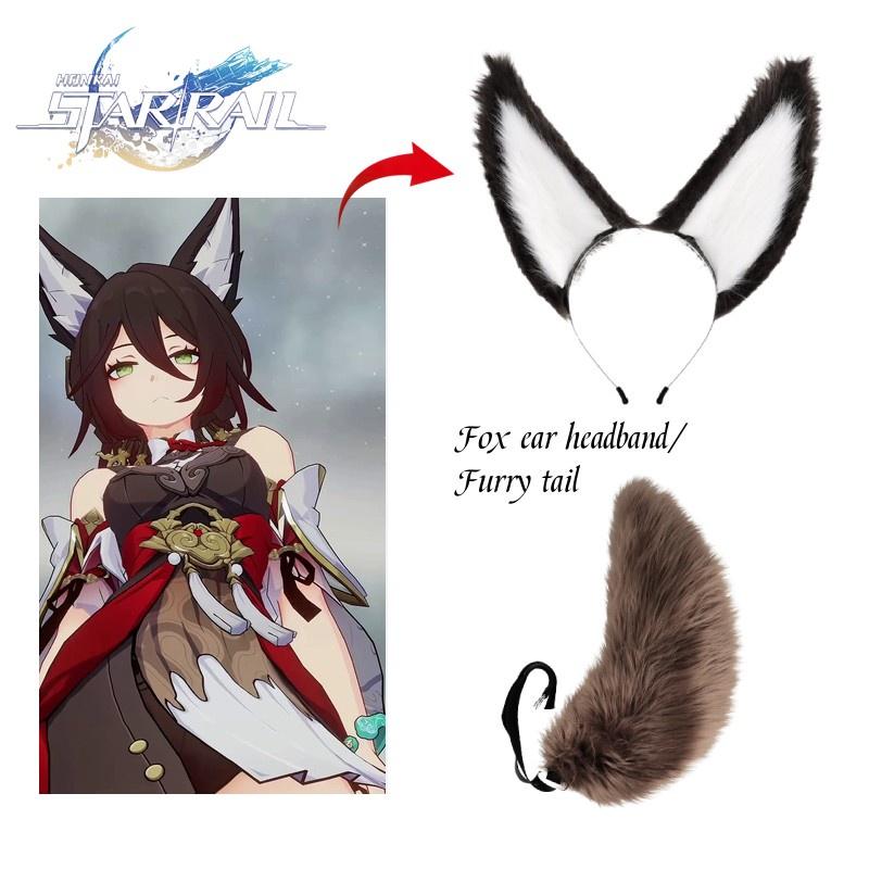 Rail Honkai Star Tingyun Cosplay Plush Fox Ear Headband Furry Tail Accessories