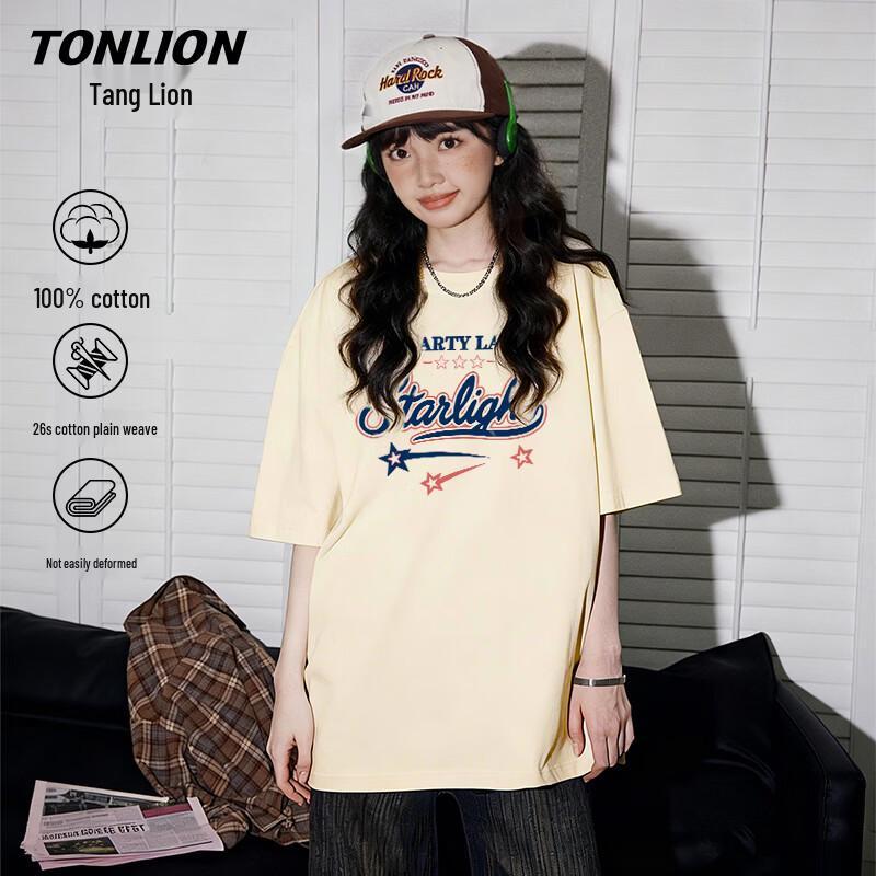 

TonLion Women s Pure Cotton Loose-Fit Round Neck T-Shirt XL