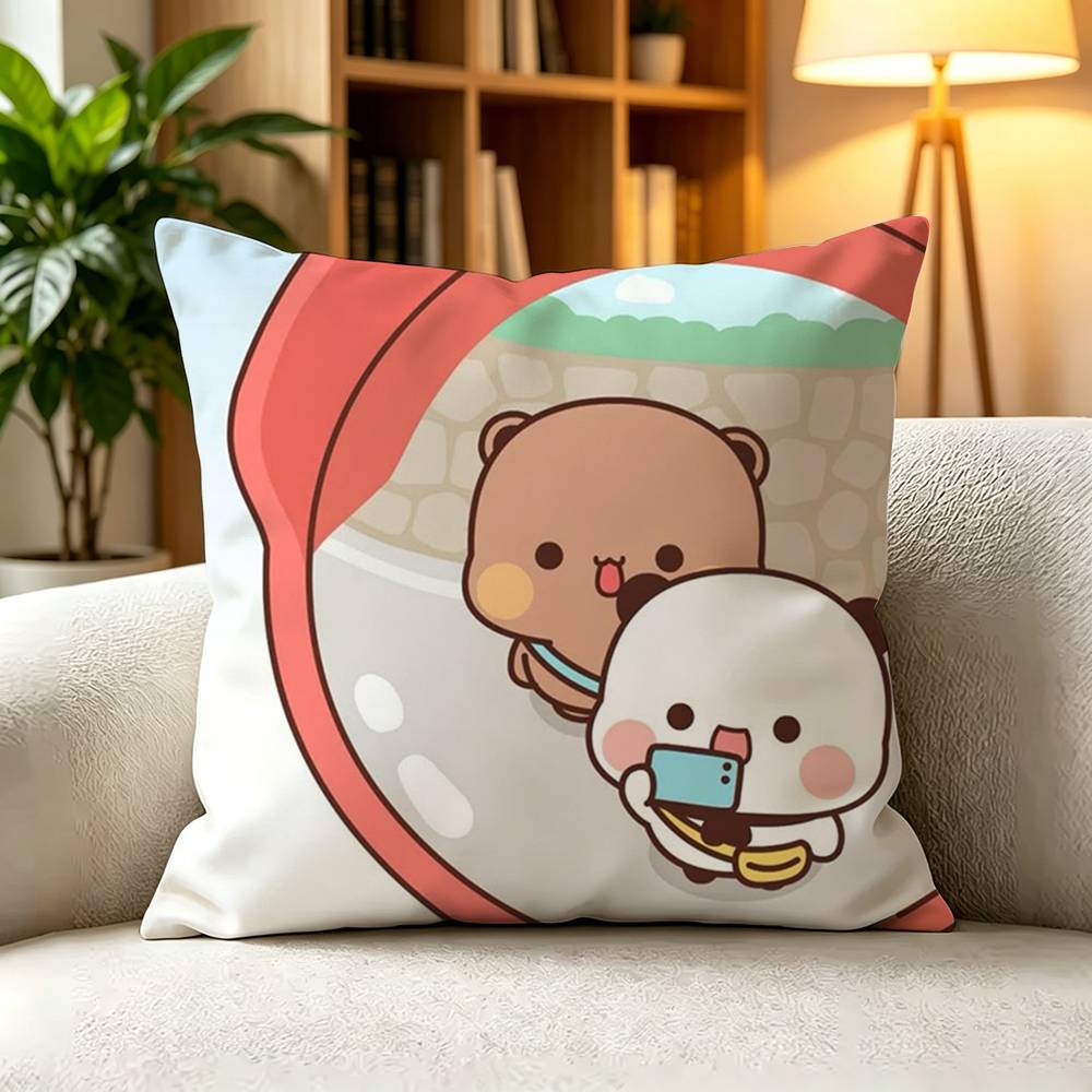 BBubu Dudu Panda Bear Couple Daily Cartoon Pillow Case Square DoubleSided Sofa Cushion Cover Bedroom Bedside Pillow