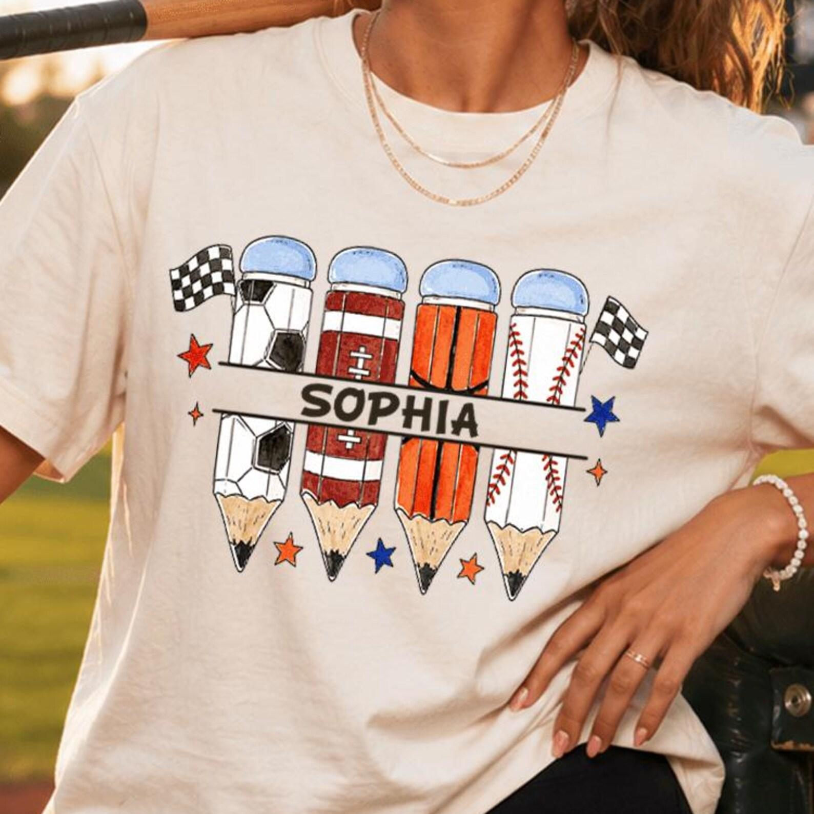 Sport Pencil Teacher Name Custom Shirt, Custom Name Of Teacher Tee, Back To School Baseball Football, First Day School S