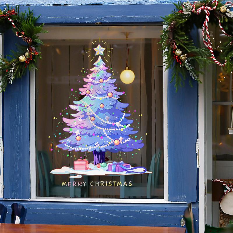 Purple Christmas Tree Stickers, Shop Window Decorations, Festival Shop Decorations, Atmosphere Gift Boxes, Glass Door Stickers