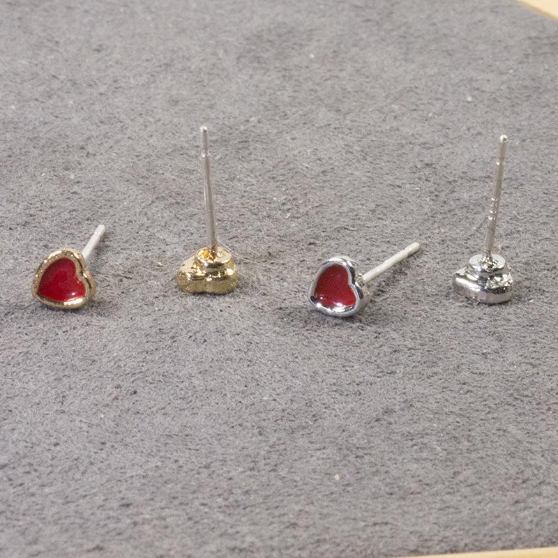 S925 silver needle dripping oil series love zircon stud earrings French niche three-pair set earrings temperament girl earrings