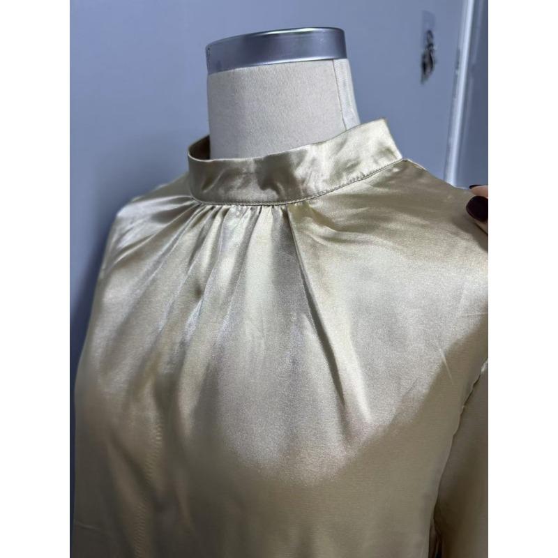 Dámská košile se stojáčkem a lucernovými rukávy, saténová, všestranná, s dlouhým rukávem, halenky a košile