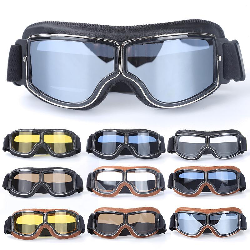 Motorcycle Glasses Windproof Motorcycle Helmet Glasses Sunglasses Retro Universal Folding Leather Retro Motorcycle Accessories