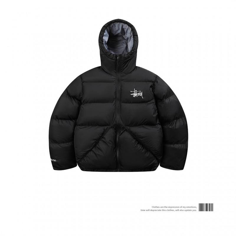 Embroidered Hooded Puffer Jacket Winter Streetwear Loose Fit Couple Coat