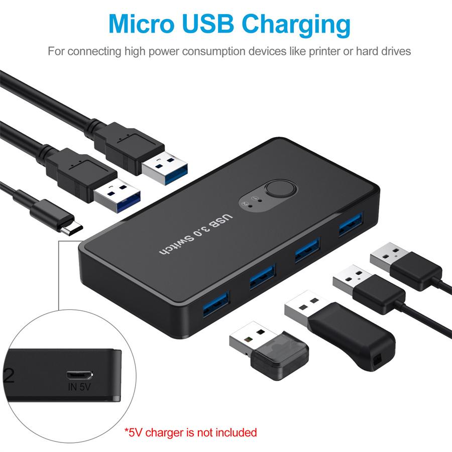 Switch USB 3.0 Switcher for PC Printer Scanner Mouse Keyboard  2 Computers Sharing 4 Devices USB Switch