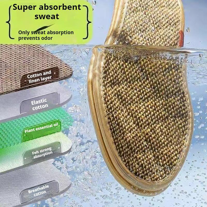 Cotton Linen Deodorizing Insoles for Men and Women Soft Sweat Absorbing Breathable Odor Control Foot Cushion