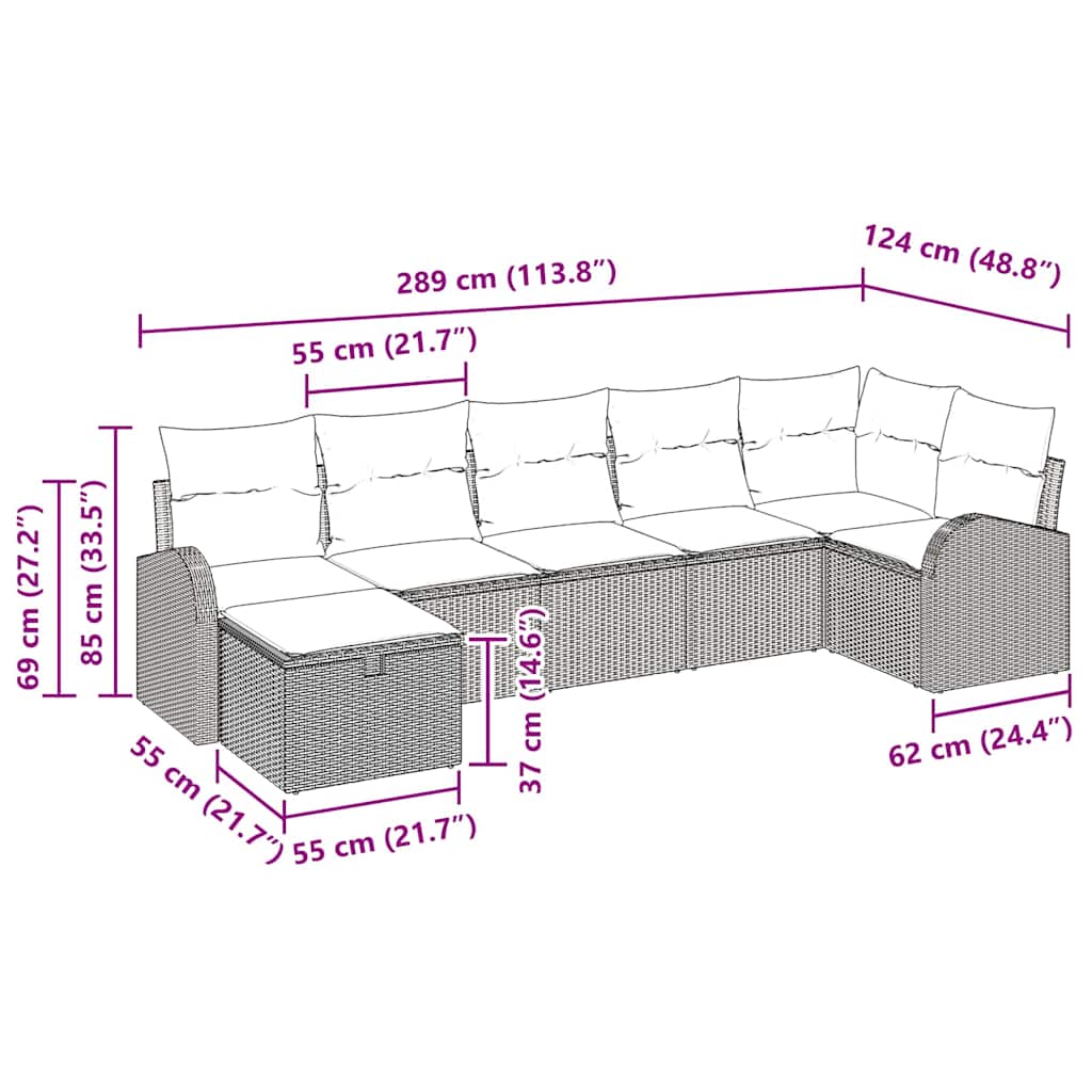 7 Piece Sofa Set with Cushions and Storage Black Poly Rattan