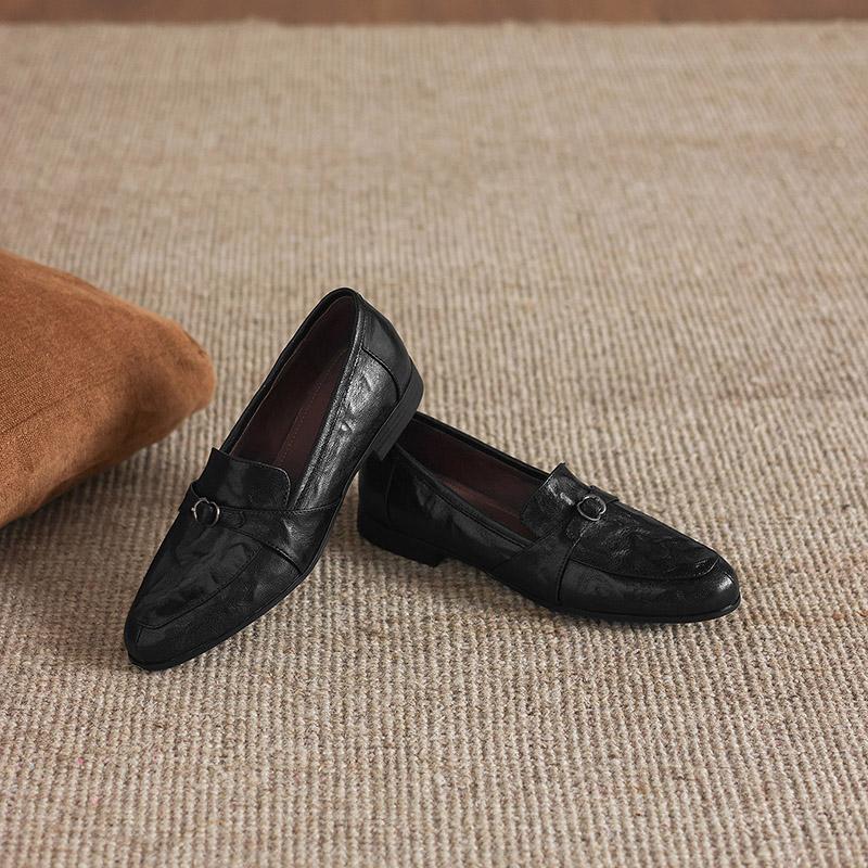 Krazing Pot Sheepskin Round Toe Thick Med Heels Spring Shoes Slip On Big Size 42 Loafers Women Pleated Beauty Pumps
