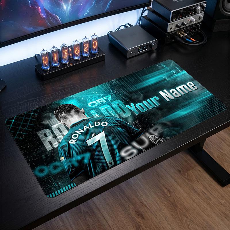 Tappetino Mouse Grande Personalizzato Cristiano Ronaldo, Stampa Testo Nome Personalizzato, Tappetino Scrivania Antiscivolo Logo Calcio Regalo Gaming