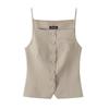 Autumn Women's European & American Style Spaghetti Strap Vest Top with Button Decoration - 2023 New Arrival