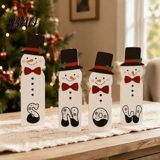 Festive Elk Snowman Figurines Wooden Christmas Tiered Tray Decor, Santa Reindeer Blessing Word Sets for Holiday Tabletop Decorations And Rustic