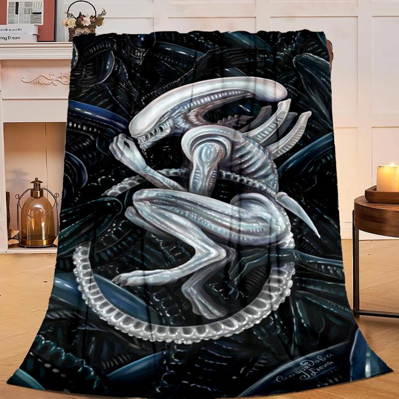 1PC Alien horror Artwork Flannel Blanket Gift, Suitable for Both Men And Women, Soft Ideal for Beds And Sofa, Birthday Or Christmas Gift