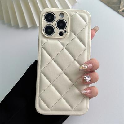Luxury 3D Diamond Lattice Leather Texture Phone Case For iPhone 11 12 13 14 15 Pro Max Solid Color Shockproof Back Cover Capa