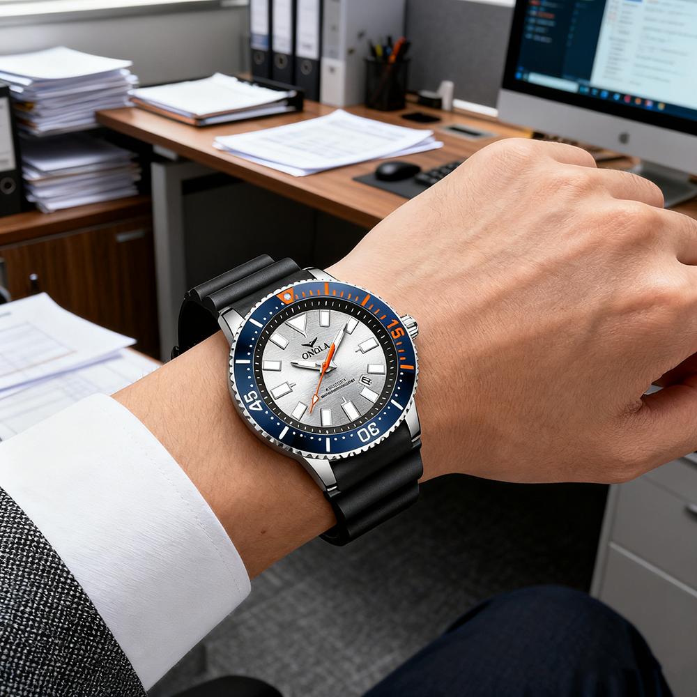 Mechanische Herrenuhr Lässig Sport Wasserdicht Armbanduhren Leuchtzifferblatt Silikonarmband Automatikuhr für Herren Datumsanzeige