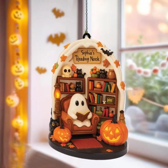 1 Pair Halloween Spooky Ornament Hanging Pendant Durable Construction Cartoon Ghost Design Versatile Home Decoration