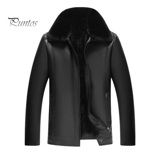 

Мужское пальто с отворотом из искусственного меха, с длинным рукавом, куртка из искусственной кожи, утолщенная бархатная подкладка, ветрозащитная верхняя одежда, однотонное пальто с застежкой-молнией M чёрный