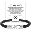 Gift For Men Infinity Bracelet Braided Leather Forever Linked Together Stainless Steel Engraved With Love You Forever Jewelry