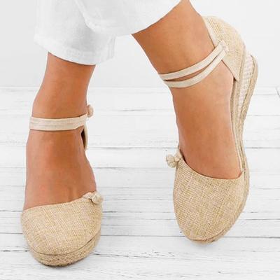 Ženy Dámské Sandály slámové konopné lano Retro plátno Plátno klín s kulatou špičkou Neformální sandály Singles Boty Elegantní uzavřený sandál na špičce