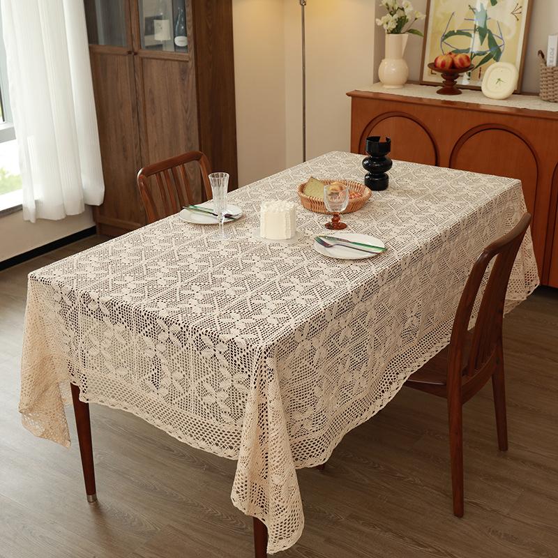 Landelijke Stijl Katoen Gebreide Eettafel Mat American Retro Geweven Hol Kant Tafelkleed Antislip Slijtvast Beige Tafel Mat
