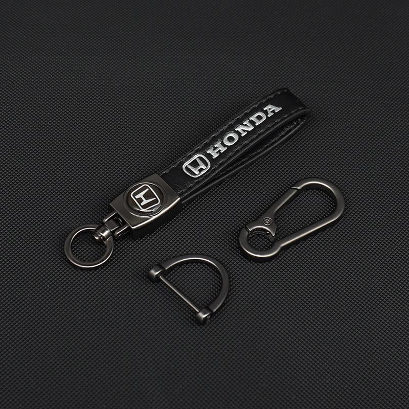 High-quality Metal Leather Car Emblem Keychain Key Ring For Honda Mugen Jazz Insight Freed Fit CRV Civic Accord City Accessories DE6