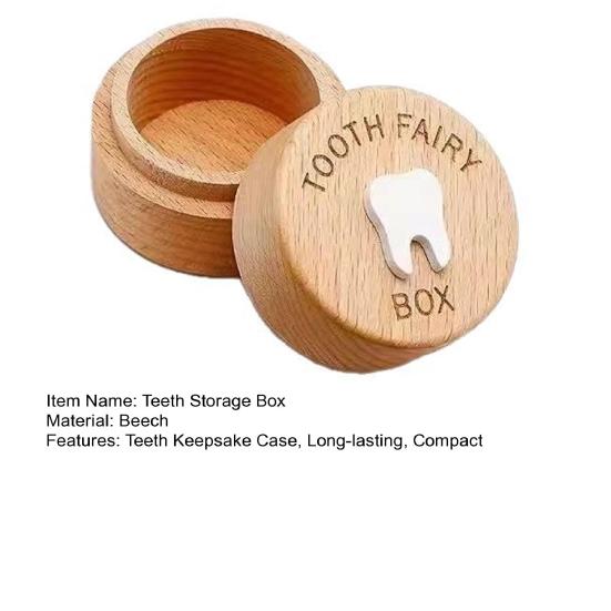 Cutie din lemn pentru dinți de lapte, rotundă, pentru depozitarea dinților de lapte