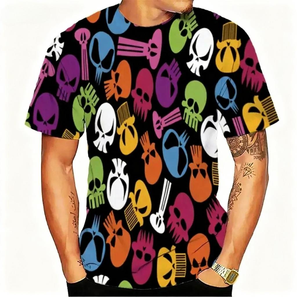 Summer Round Neck 3D Grim Reaper Skull Graphic Print Top Fashionable Casual Short Sleeved Men's T-shirts