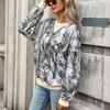 Damen Casual Langarm Sweatshirt mit Blattmuster, Rundhalsausschnitt und Lockerer Passform