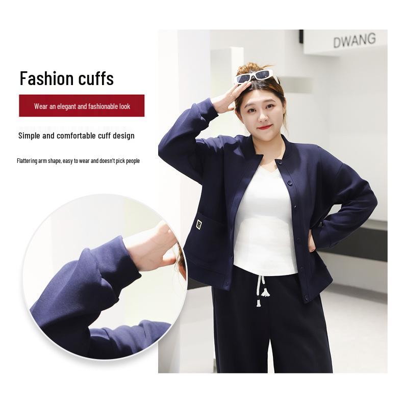 Women's Plus-Size Casual Long-Sleeve Slimming Baseball Jacket