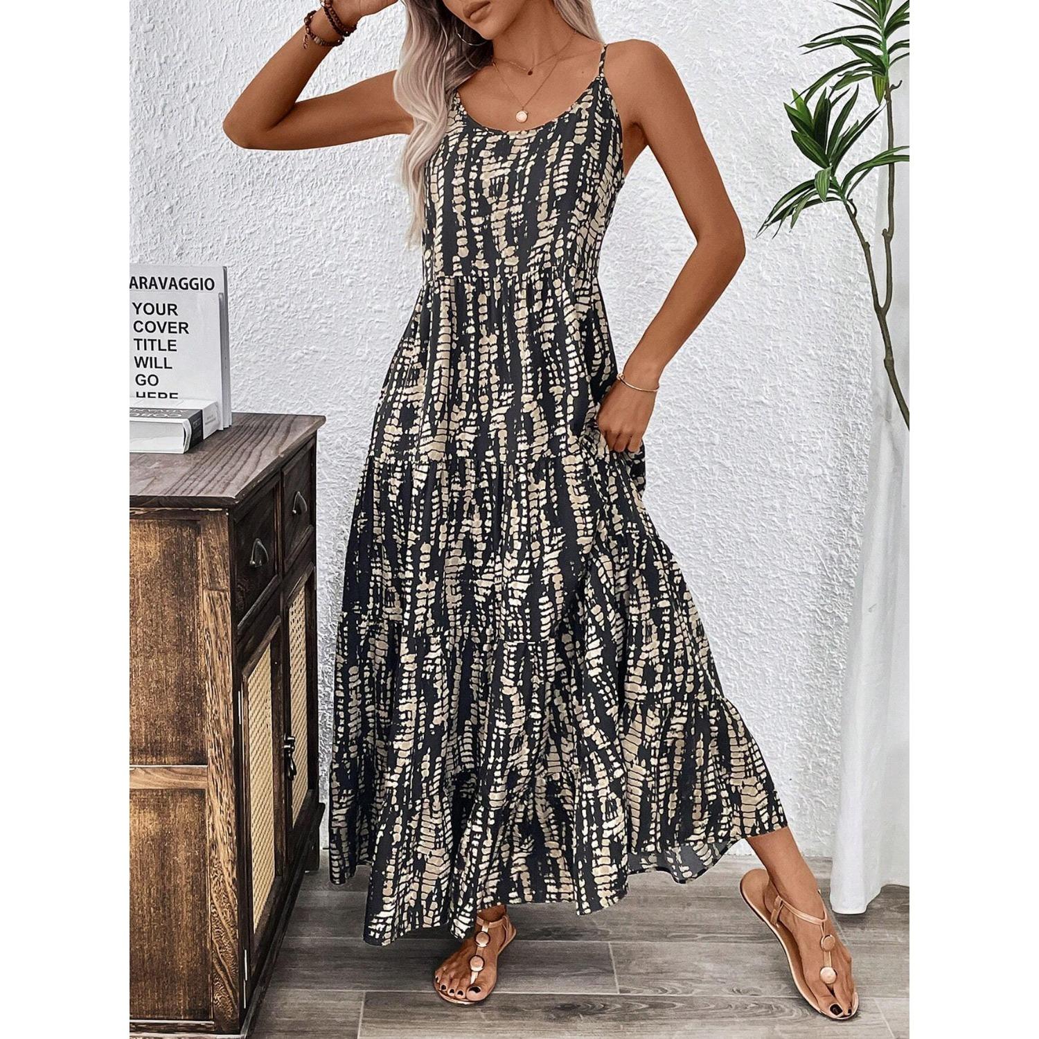 

2025 Новый тренд утягивающего платья с талией, свободное удобное платье, женская мода, элегантное платье, весна-лето, принт XXL чёрный