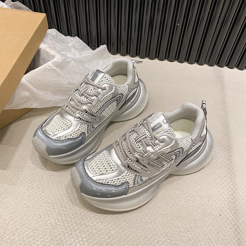 fashion Fashionable Thick-soled Sneakers for Women, Breathable Mesh Lace-up Thick-soled Summer Lightweight Sneakers for Women