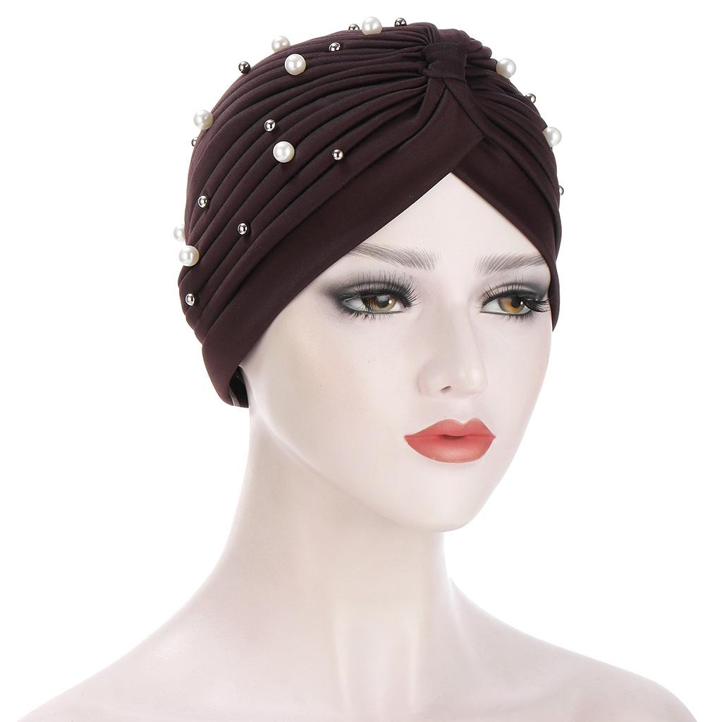 Elegant Pleated Women's Beaded Hijab Hat