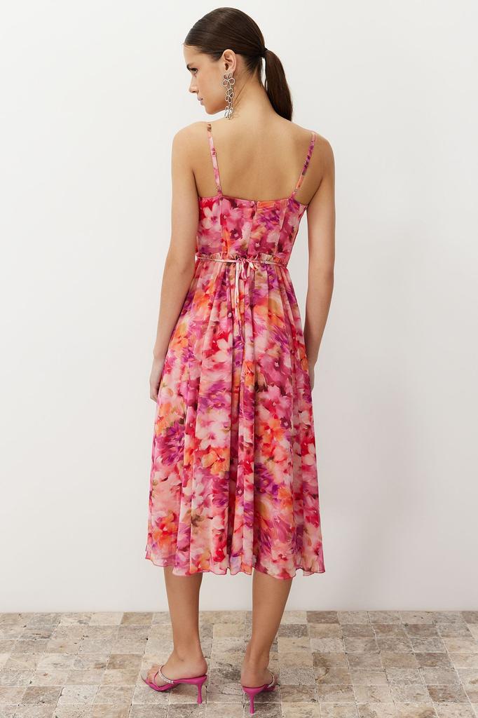 Women's Style Dress Multicolored A-Line Dress with Rose Detail