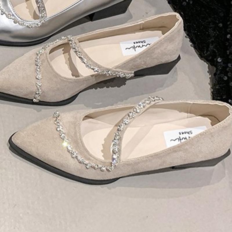 Spring and Summer 2025 New Light Luxury Curved Rhinestone Temperament Versatile Pointed All-inclusive Square Heel Soft Sole Single Shoes Women