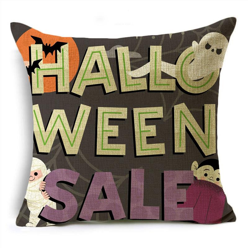 Colorful Halloween Trick Or Treat Dwarf Skull Pumpkin Linen Throw Pillowcase Decorative Cushion Cover For Sofa Living Room Party
