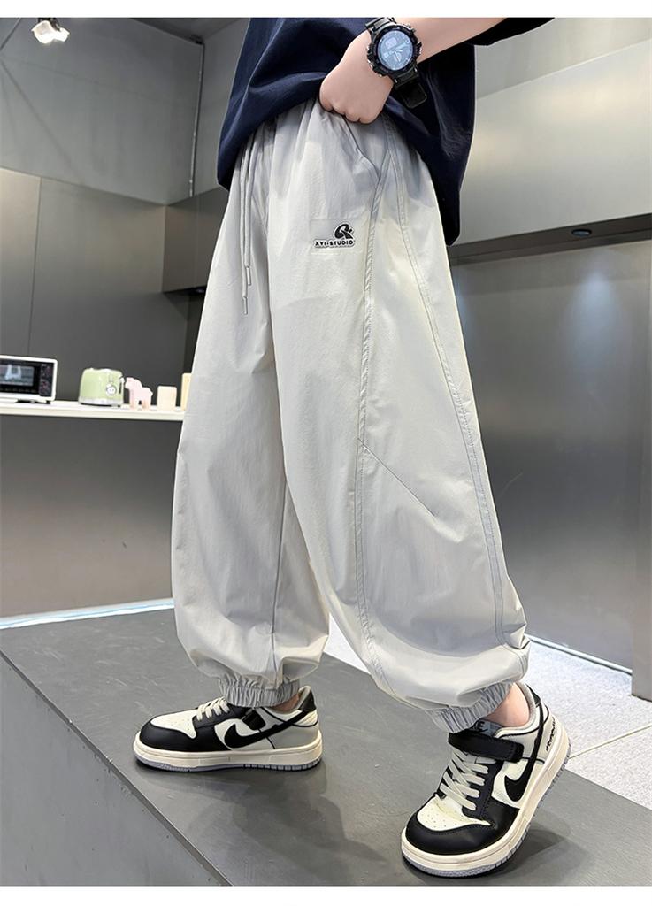 Boys' cool quick drying pants summer 2026 new children's summer pants breathable mid size children's leg tied pants